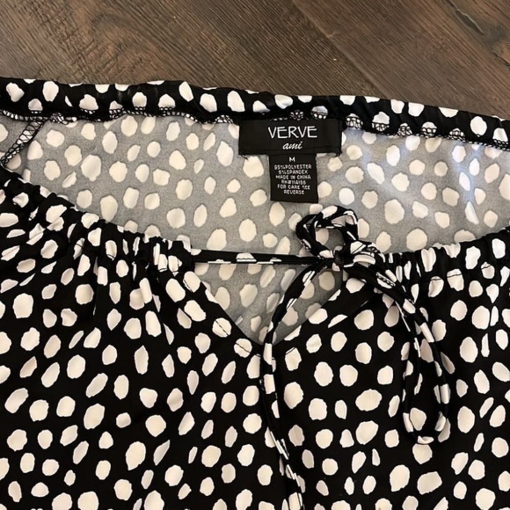 VERVE ami Polka Dot Black‎ White Stretchy Long Sleeve Size Medium - Picture 2 of 3